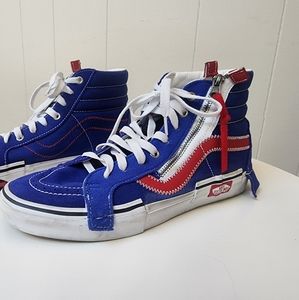 Mens Van's Sk8 Hi Reissue Cap Surf the Web Red, White and Blue Suede